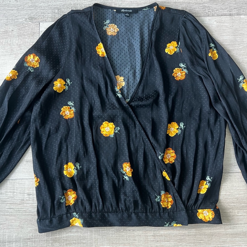 Madewell Black Top with Yellow Floral Design